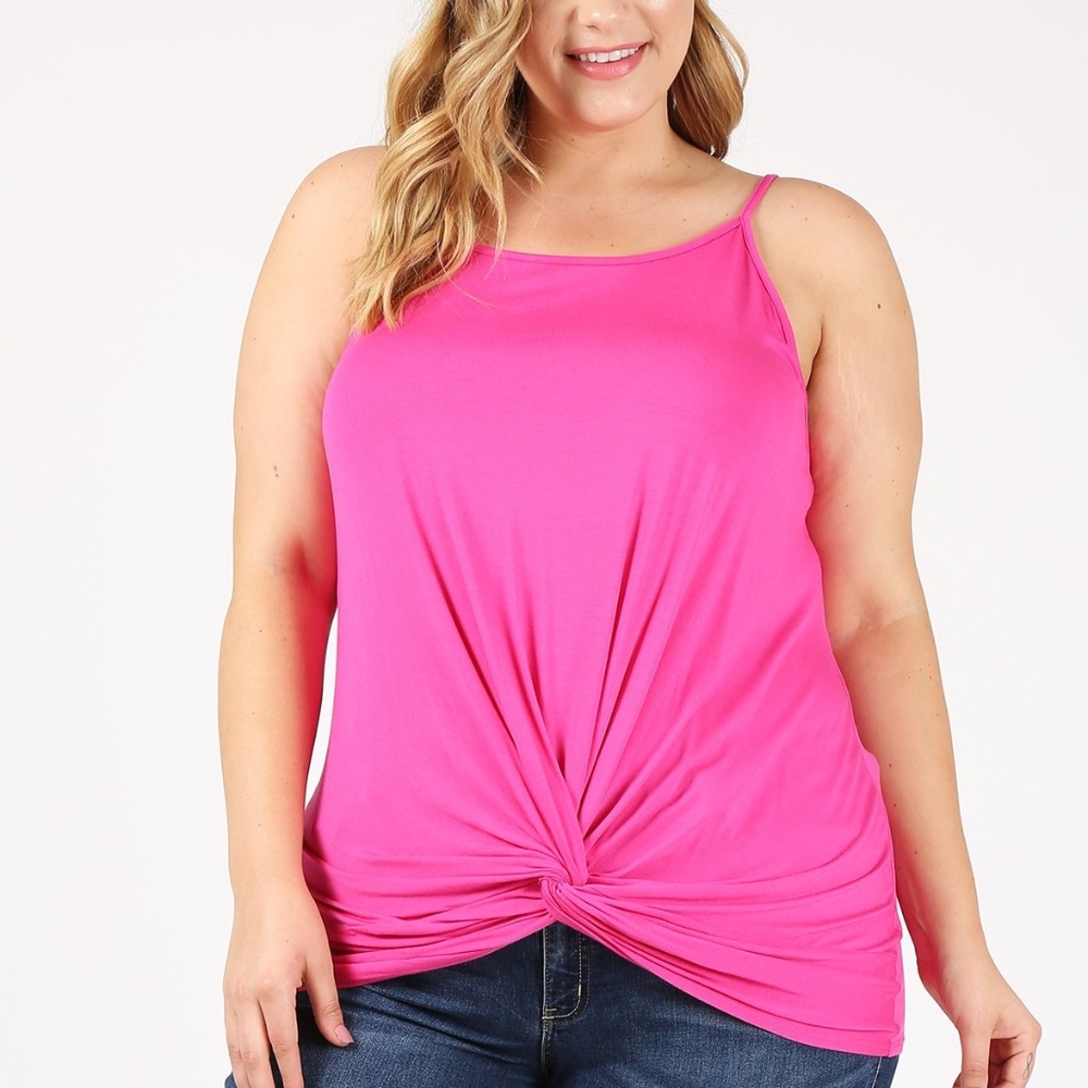 Sweet Lindsey Plus Fuchsia Knit Gathered Bottom Tank Top -2X